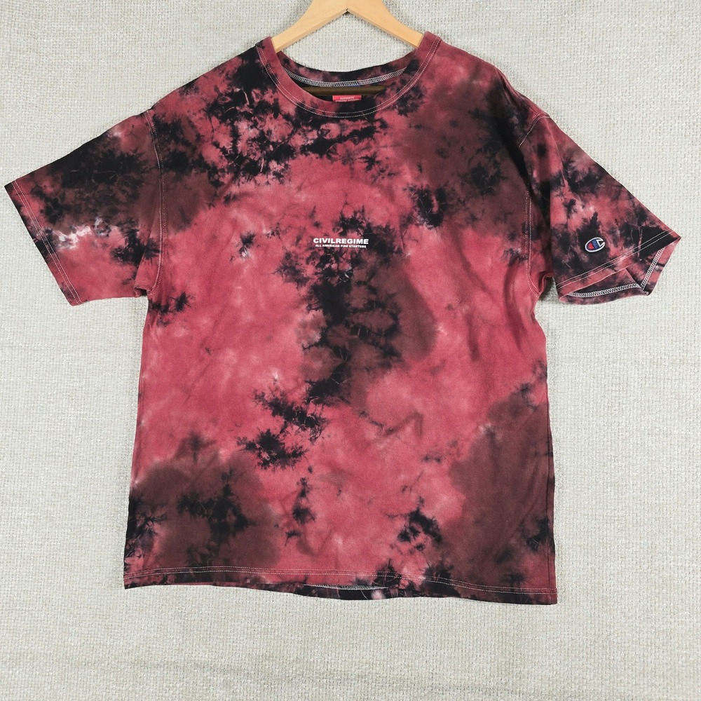 Civil Regime x Champion Mens Red Black Tie Dye Eagle Graphic T-Shirt Large